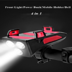 Bicycle Front Light Headlight USB Charging 4 in 1 Lighting 50m 400lm Power Bank 2000mAh 4000mAh Bell Mobile Holder